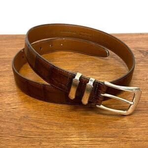 Crookhorn Textured Faux Croc 1.25” Leather Belt Sz 34 Gold Tone 21105‎ USA